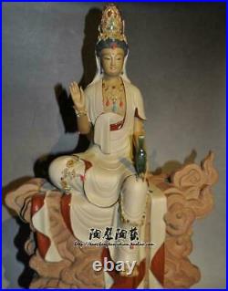 64CM Huge Shiwan Wucai Porcelain Lotus Kwan-yin Kuan-yin Guanyin Quan Yin Statue