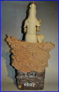 64CM Huge Shiwan Wucai Porcelain Lotus Kwan-yin Kuan-yin Guanyin Quan Yin Statue