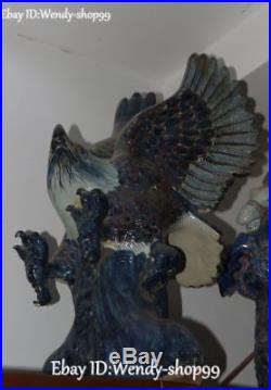 66cm Huge White Blue Porcelain Fengshui Fly Eagle Hawk Bird King Animal Statue