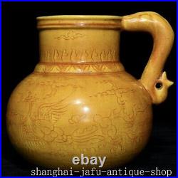 6.4 Old Chinese Yellow glaze porcelain Phoenix bird Wine Tea Pot Flagon