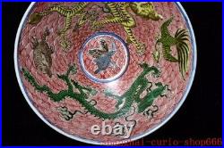 6.6China wucai porcelain crane bird dragon loong palace Tea cup Bowl statue