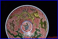 6.6China wucai porcelain crane bird dragon loong palace Tea cup Bowl statue