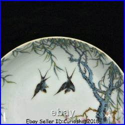 6.6 Yongzheng Marked China colour enamels Porcelain swallow Birds Plate Pair