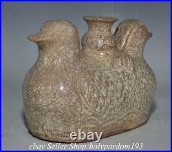 6.8 Old Chinese Song Dynasty Ru Kiln Porcelain Double Bird Kettle Statue