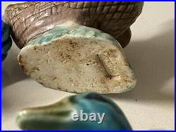 6 Antique Chinese Faience Export Blue Porcelain Rooster Duck Geese Bird Figurine
