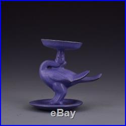 6 China antique Porcelain Song Ru kiln Purple Glaze Bird shape Candlestick