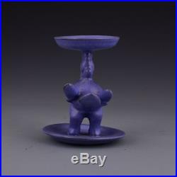 6 China antique Porcelain Song Ru kiln Purple Glaze Bird shape Candlestick