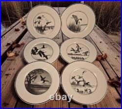 6 Lenox Richard Bishop Wild Game Bird Dinner Plate Set Waterfowl Etching 1930s