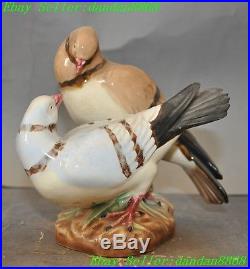 6 Old China Wucai porcelain Magpie Magpies bird Husband and wife Couple statue