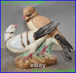 6 Old China Wucai porcelain Magpie Magpies bird Husband and wife Couple statue
