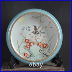 7.1 Chinese Porcelain Hand Painting Blue Glaze Plum Blossom Bird Brush Washer