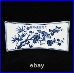 7.1 Old Porcelain ming dynasty xuande mark Blue white flower bird pillow Statue
