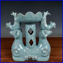 7.2Antique Song dynasty Porcelain ru kiln mark Ice crack sheep bird Candlestick