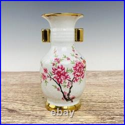 7.3Antique Song dynasty Porcelain ru kiln mark gilt flower bird double ear vase