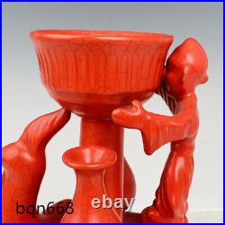 7.3 China Song dynasty Porcelain ru kiln mark Red glaze phoenix bird Candlestic
