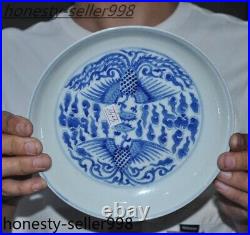 7.6'' Marked Chinese dynasty Blue&white porcelain Phoenix bird statue plate dish