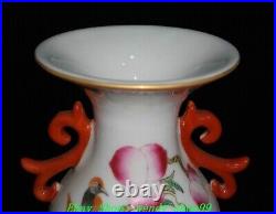 7.6 Yongzheng Marked Famille Rose Porcelain Flower Peach Bird Bottle Vase Pair