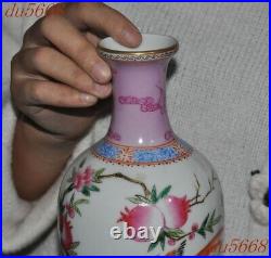 7.8Chinese pastel porcelain bat bird fruit peach Bottle Pot Vase Jar Statue