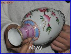 7.8Chinese pastel porcelain bat bird fruit peach Bottle Pot Vase Jar Statue
