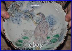 7.8'' Marked China wucai porcelain bird pine statue dish fruit dish Dinner plate