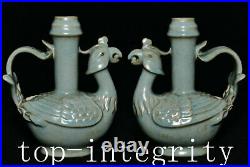 7.8'' Old China Ru Kiln Porcelain Phoenix Phenix Bird Wine Tea Pot Flagon Pair