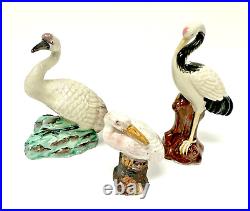7 Antique Chinese Faience Export Celadon Porcelain Cranes Bird Figurine