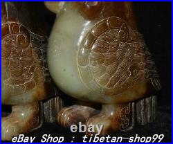 7'' China Natural Hetian Old Jade Hand Carved Animal bird Owl Vase Pair