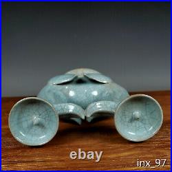 7 China antique porcelain Song Ru Kiln Blue Glazed Bird Lampstand Ornament