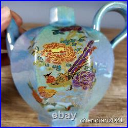 7 China antique porcelain Song Ru kiln plus cai hua bird pattern tea set set of