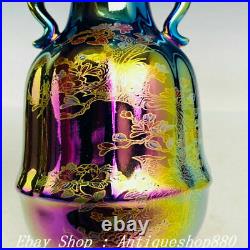 7 Old China Dynasty Ru Kiln Colorful Porcelain Flower Bird Vase Bottle Pair