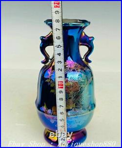 7 Old China Dynasty Ru Kiln Colorful Porcelain Flower Bird Vase Bottle Pair