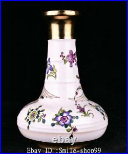 7 Old Qing Dy White Glazed Color Porcelain Gild Crane Bird Pattern Vase Bottle