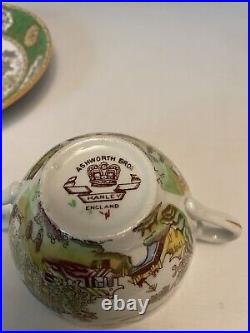 7 Rare 1880 Ahsworth Bros Hanley England Willow Bird Bouillon Soup Cup & Saucer