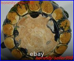 8China Ancient tangsancai Pottery porcelain bird head flowers grain flagon pot