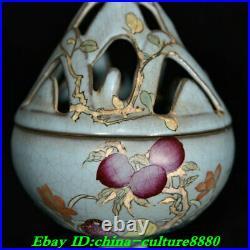 8Old China Ru Kiln Porcelain Fengshui Shou Tao verse Incense Burner Censer