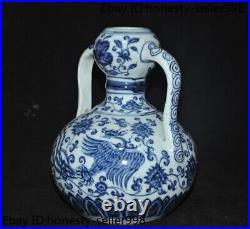 8.2'' China Blue&white porcelain Phoenix Bird statue Zun Cup Bottle Pot Vase Jar