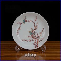 8.2 China Famille Rose Porcelain Hand Painting Magpie Bird Plum Blossom Plates