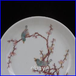 8.2 China Famille Rose Porcelain Hand Painting Magpie Bird Plum Blossom Plates