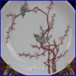 8.2 China Famille Rose Porcelain Hand Painting Magpie Bird Plum Blossom Plates