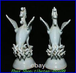 8.2'' Old Chinese Dynasty Ru Kiln Porcelain Feng Shui Phoenix Bird Statue Pair