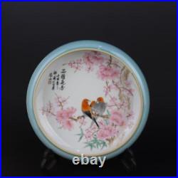 8.3 Chinese Famille Rose Porcelain Green Glaze Flower Bird Writing-brush Washer