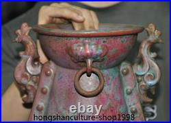 8.4China Ancient Jun Kiln Porcelain Phoenix bird statue fruit tray plate statue