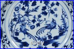 8.7Ming dynasty xuande mark blue white Porcelain pair Flower bird pattern Plate