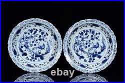 8.7Ming dynasty xuande mark blue white Porcelain pair Flower bird pattern Plate