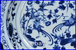 8.7Ming dynasty xuande mark blue white Porcelain pair Flower bird pattern Plate