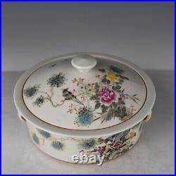 8.7 Republic China Antique dynasty Porcelain famille rose peony bird pot Statue