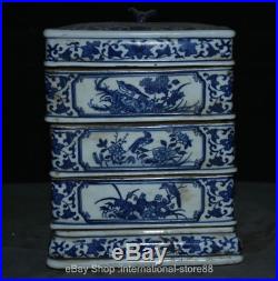 8.8 Old Chinese Blue White Porcelain Dynasty Palace Flower Bird Jewelry Box