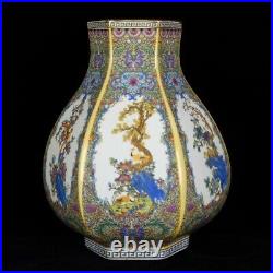 8.9Old dynasty Porcelain yongzheng mark pair colour enamels flowers birds vases