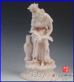 8 China Dehua Colour Porcelain Sexy Belle Beauty People Pigeon Birds Pot Statue