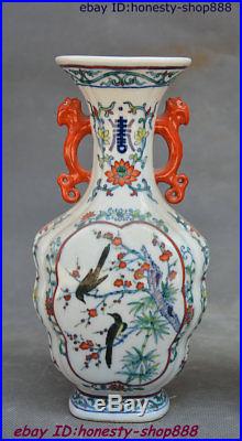 8 China Exquisite Flower Bird Pattern Blue And White Porcelain Bottle Vase Pair